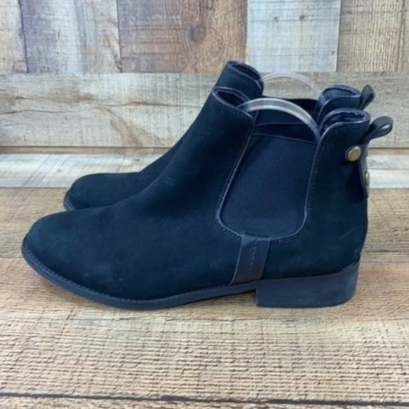 Steve Madden Black Leather Gilte Chelsea Boot Womens 10M Ankle Bootie Pull On - Picture 1 of 8